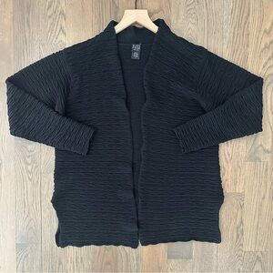 Eileen Fisher Textured 100% Wool Shawl Collar Open Cardigan Sweater Black Small